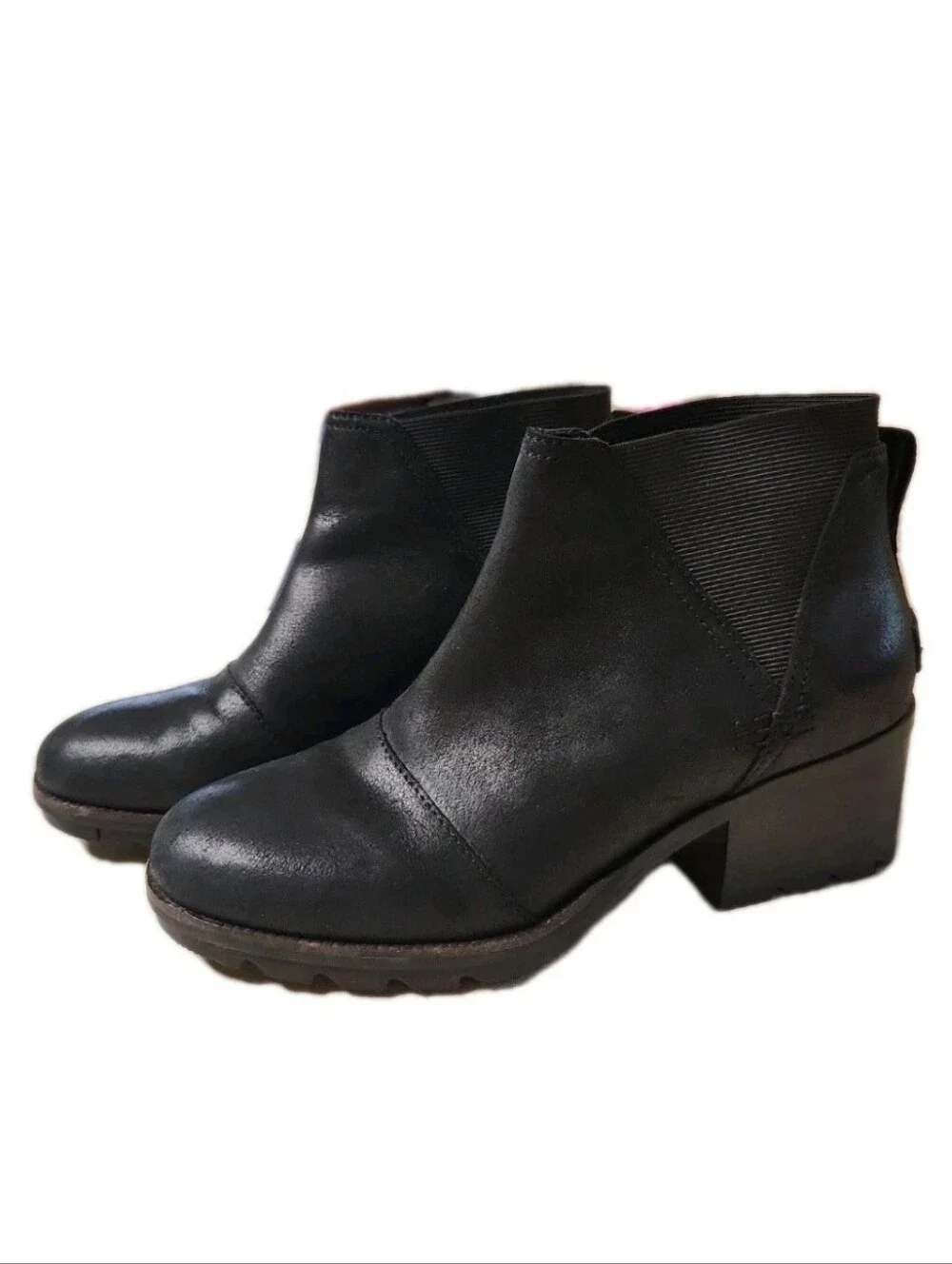 SOREL Women's Cate Chelsea Lug Ankle Boot Black Leather Womens 7 Waterproof New